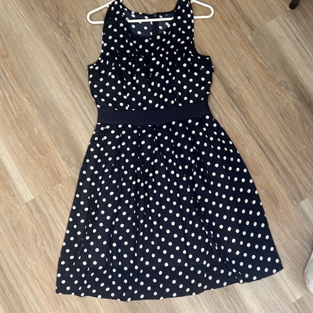 Navy Polka Dot sheer Dress Large Dot Sleeveless Gathered Waist